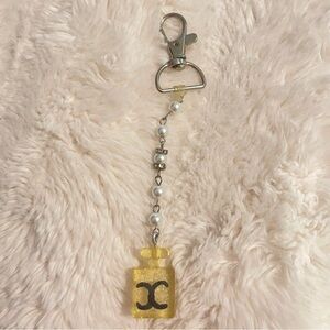 Sparkling clear channel Perfume Bottle Keychain with Pearl Chain